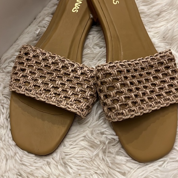 Kaanas Key Largo Sandal Tan Sand Braid Boho Slide Open Toe Shoe Resort Heel - Picture 2 of 6